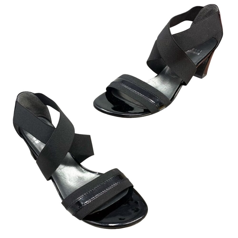 Stuart Weitzman Midexter Black Strappy Patent Leather‎ Open Toe Heels